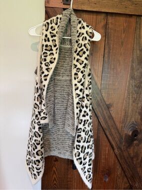Leopard Print Sweater Vest Cardigan | Open Front | Soft Knit | One Size